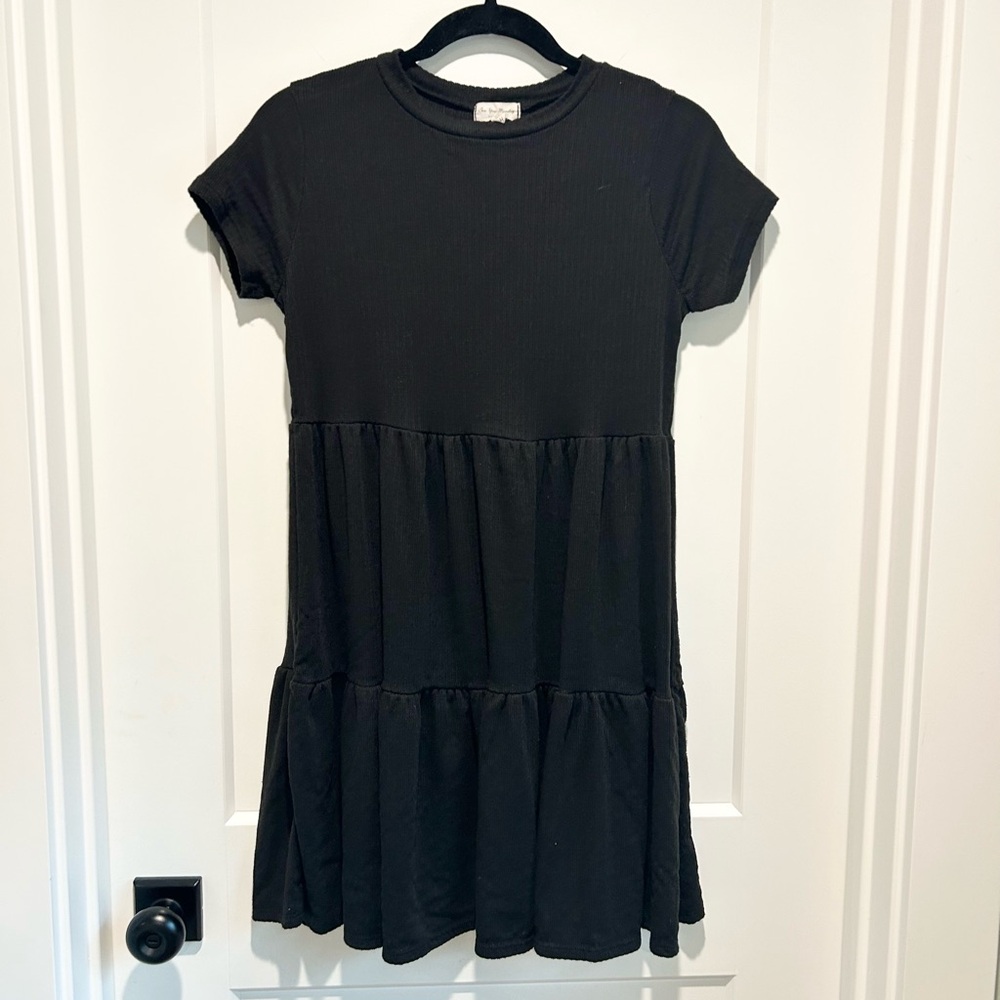 See You Monday Black Babydoll Mini Dress L Tiered Travel Everyday Athleisure - Picture 4 of 8